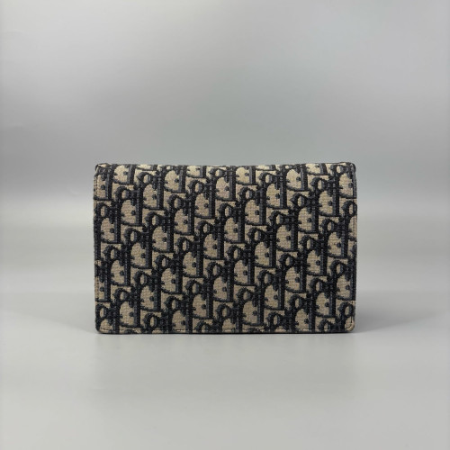 Dior Medium Saddle Chain Pouch Oblique Black Beige Navy