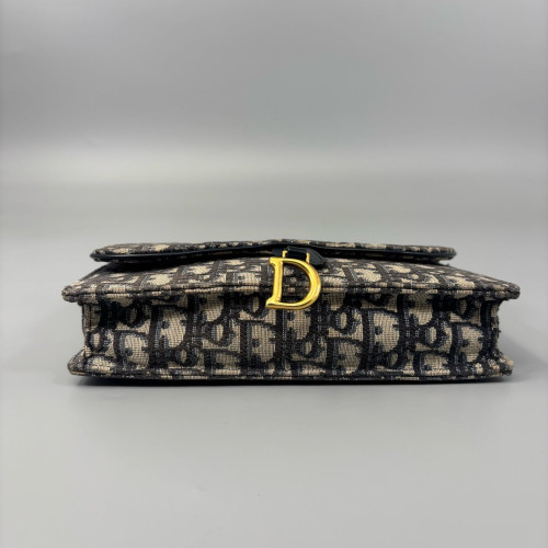 Dior Medium Saddle Chain Pouch Oblique Black Beige Navy
