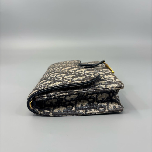 Dior Medium Saddle Chain Pouch Oblique Black Beige Navy