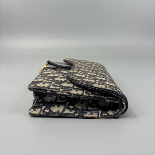 Dior Medium Saddle Chain Pouch Oblique Black Beige Navy