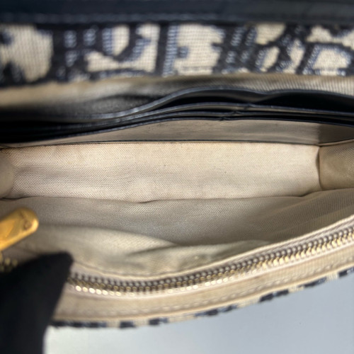 Dior Medium Saddle Chain Pouch Oblique Black Beige Navy