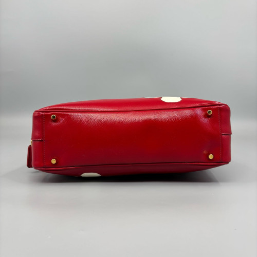 Prada Flower Handbag Patent Calfskin Red White