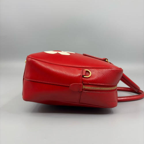 Prada Flower Handbag Patent Calfskin Red White