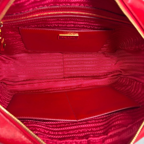 Prada Flower Handbag Patent Calfskin Red White