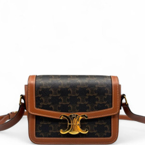 Celine Triomphe Teen Triomphe Shoulder Bag Triomphe Brown Black Celine Triomphe Teen Triomphe Shoulder Bag Triomphe Brown Black