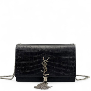 Yves Saint Laurent Medium Kate Corssbody Bag Calfskin Crocodile Embossed Black