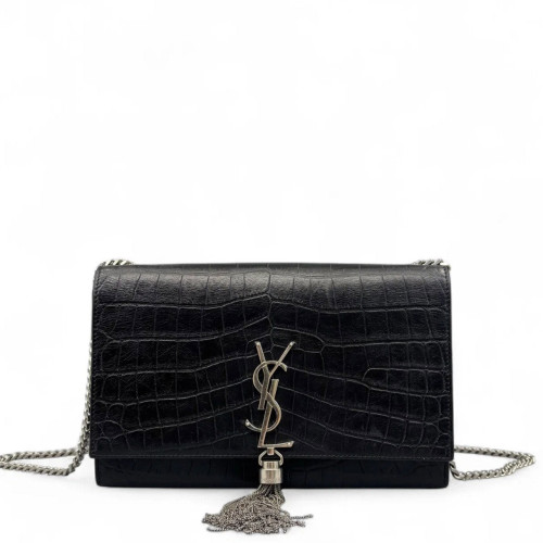 Yves Saint Laurent Medium Kate Corssbody Bag Calfskin Crocodile Embossed Black