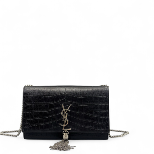 Yves Saint Laurent Medium Kate Corssbody Bag Calfskin Crocodile Embossed Black