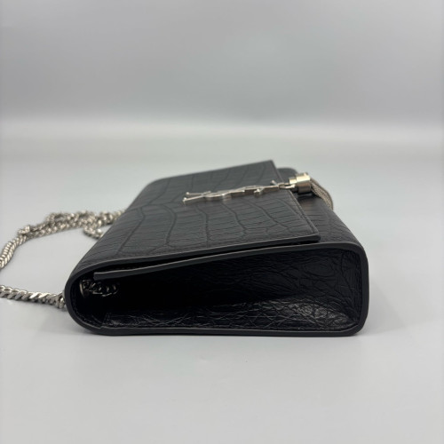Yves Saint Laurent Medium Kate Corssbody Bag Calfskin Crocodile Embossed Black