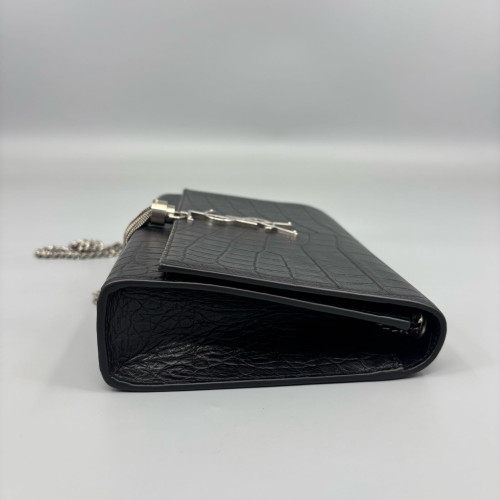 Yves Saint Laurent Medium Kate Corssbody Bag Calfskin Crocodile Embossed Black