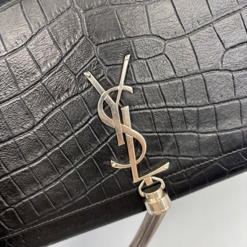 Yves Saint Laurent Medium Kate Corssbody Bag Calfskin Crocodile Embossed Black
