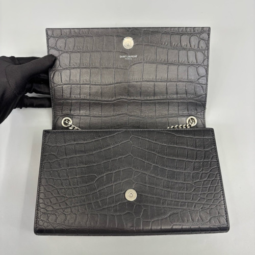 Yves Saint Laurent Medium Kate Corssbody Bag Calfskin Crocodile Embossed Black
