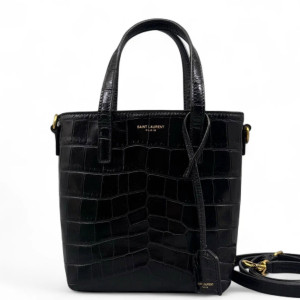 Yves Saint Laurent Medium Rider Bucket Calfskin Crocodile Embossed Black