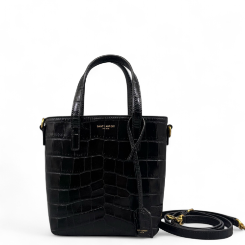 Yves Saint Laurent Medium Rider Bucket Calfskin Crocodile Embossed Black