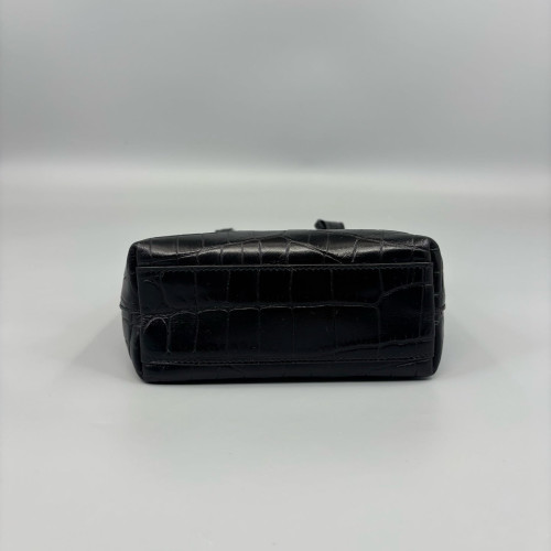 Yves Saint Laurent Medium Rider Bucket Calfskin Crocodile Embossed Black