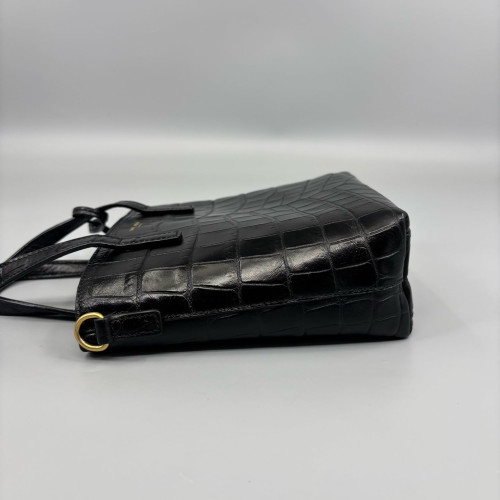 Yves Saint Laurent Medium Rider Bucket Calfskin Crocodile Embossed Black