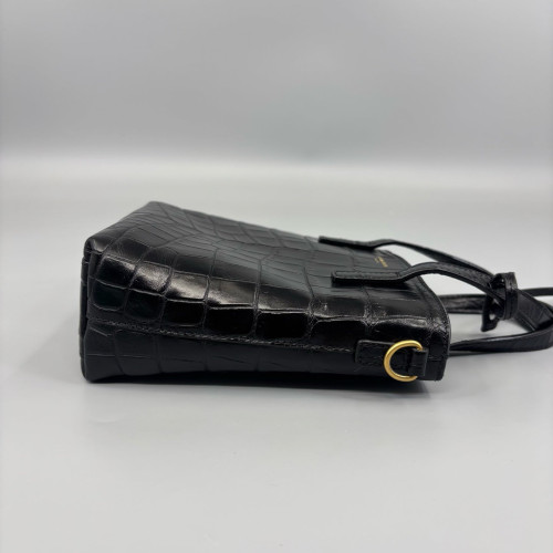 Yves Saint Laurent Medium Rider Bucket Calfskin Crocodile Embossed Black
