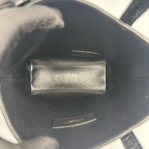 Yves Saint Laurent Medium Rider Bucket Calfskin Crocodile Embossed Black