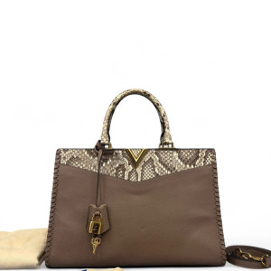 Louis Vuitton Tote Bag Snakeskin Calfskin Brown Beige