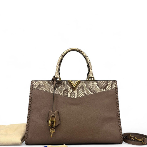 Louis Vuitton Tote Bag Snakeskin Calfskin Brown Beige