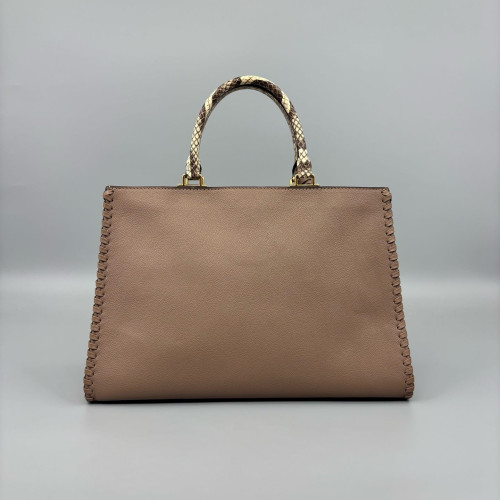 Louis Vuitton Tote Bag Snakeskin Calfskin Brown Beige