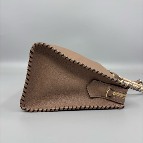 Louis Vuitton Tote Bag Snakeskin Calfskin Brown Beige