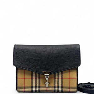 Burberry Small Macken Crossbody Bag Calfskin House Check Black Beige Brown