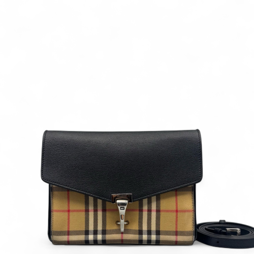 Burberry Small Macken Crossbody Bag Calfskin House Check Black Beige Brown