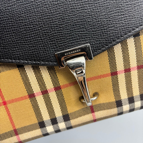 Burberry Small Macken Crossbody Bag Calfskin House Check Black Beige Brown