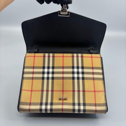 Burberry Small Macken Crossbody Bag Calfskin House Check Black Beige Brown