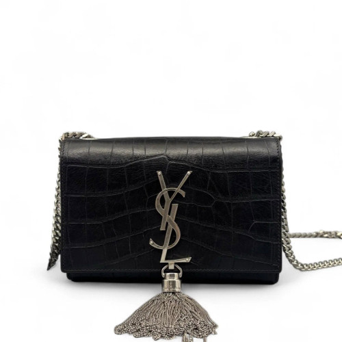 Yves Saint Laurent Mini Kate Calfskin Crocodile Embossed Black