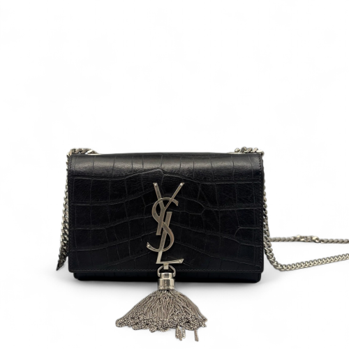 Yves Saint Laurent Mini Kate Calfskin Crocodile Embossed Black