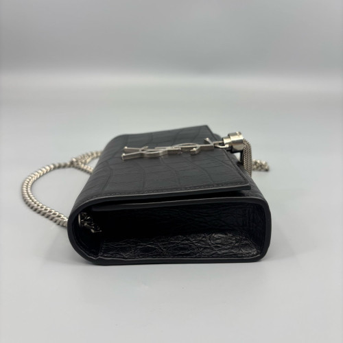 Yves Saint Laurent Mini Kate Calfskin Crocodile Embossed Black