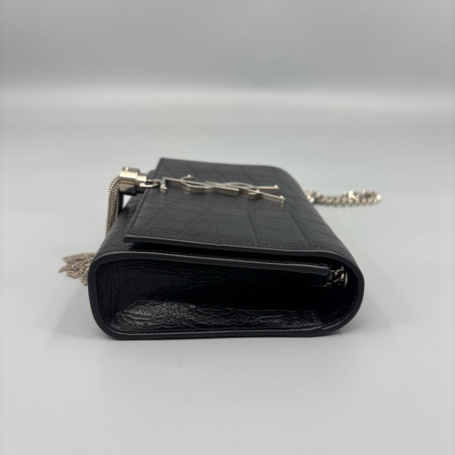Yves Saint Laurent Mini Kate Calfskin Crocodile Embossed Black