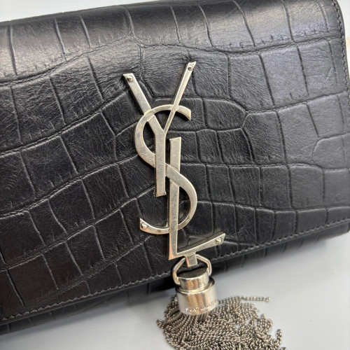 Yves Saint Laurent Mini Kate Calfskin Crocodile Embossed Black