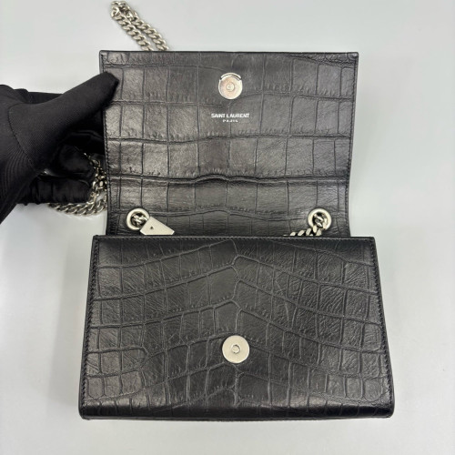 Yves Saint Laurent Mini Kate Calfskin Crocodile Embossed Black