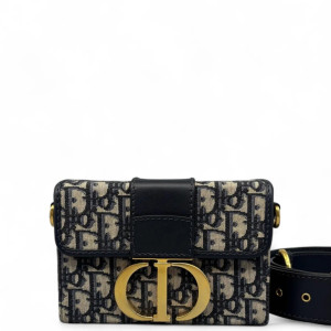 Dior 30 Montaigne Mini Box Bag Canvas Black Beige