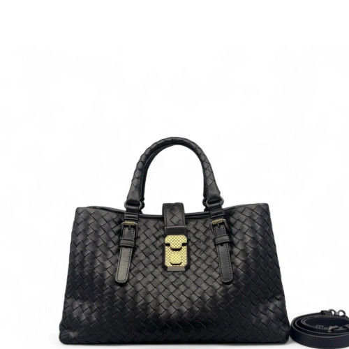Bottega Veneta Small Roma Tote Bag Calfskin Intrecciato Black