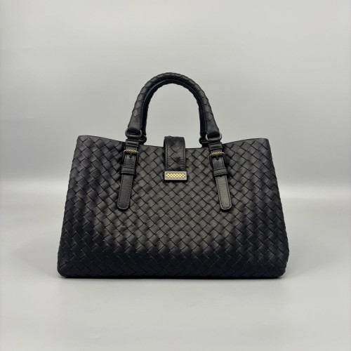 Bottega Veneta Small Roma Tote Bag Calfskin Intrecciato Black