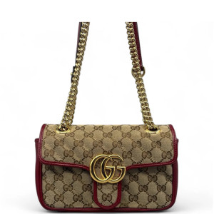 Gucci Mini GG Marmont GG Supreme Monogram Calfskin Beige Brown Red