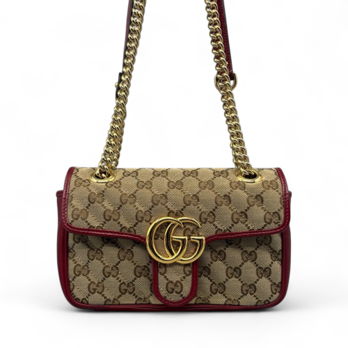 Gucci Mini GG Marmont GG Supreme Monogram Calfskin Beige Brown Red