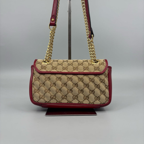 Gucci Mini GG Marmont GG Supreme Monogram Calfskin Beige Brown Red