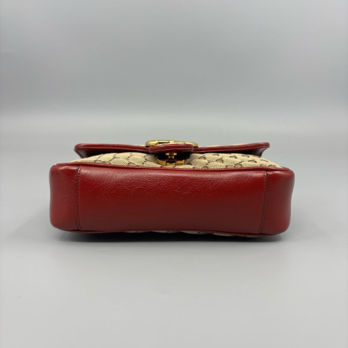 Gucci Mini GG Marmont GG Supreme Monogram Calfskin Beige Brown Red