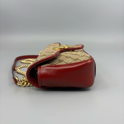 Gucci Mini GG Marmont GG Supreme Monogram Calfskin Beige Brown Red