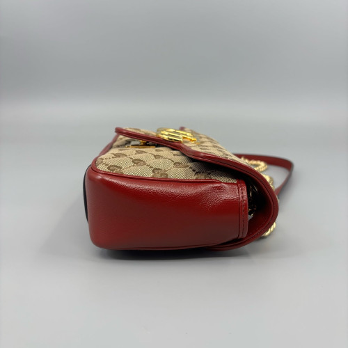 Gucci Mini GG Marmont GG Supreme Monogram Calfskin Beige Brown Red