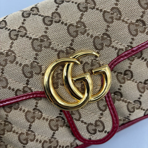 Gucci Mini GG Marmont GG Supreme Monogram Calfskin Beige Brown Red