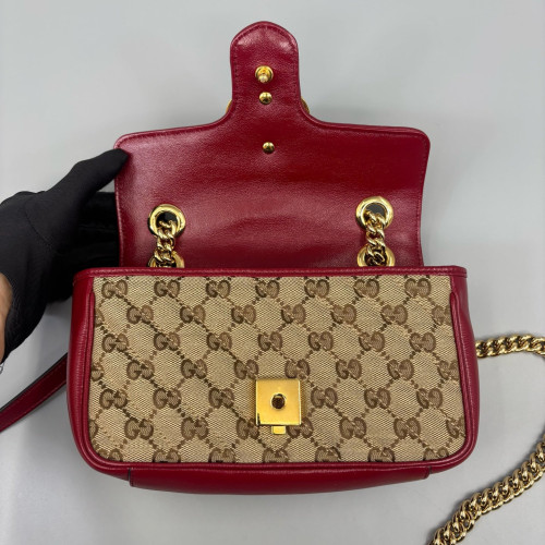 Gucci Mini GG Marmont GG Supreme Monogram Calfskin Beige Brown Red