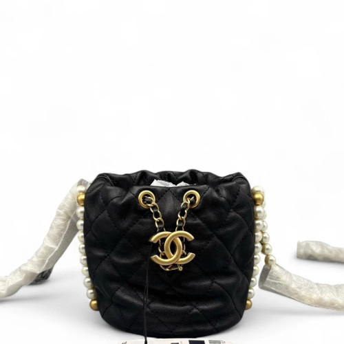 Chanel Quilted Pearl Chain Bucket Calfskin Black Chanel Quilted Pearl Chain Bucket Calfskin Black