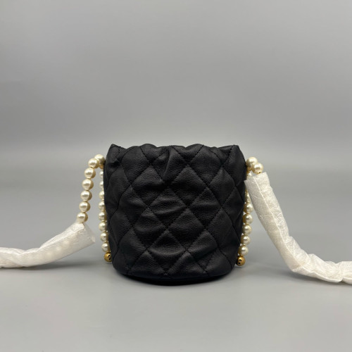 Chanel Quilted Pearl Chain Bucket Calfskin Black Chanel Quilted Pearl Chain Bucket Calfskin Black