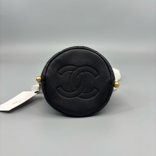 Chanel Quilted Pearl Chain Bucket Calfskin Black Chanel Quilted Pearl Chain Bucket Calfskin Black